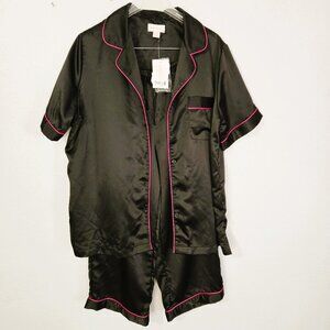 Cabernet Women's 2pc Black Luxurious Stylish Pajama Set with Red Piping  Size M